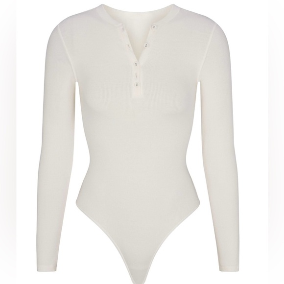 SKIMS Tops - SKIMS Cotton Rib Long Sleeve Henley Bodysuit NWOT